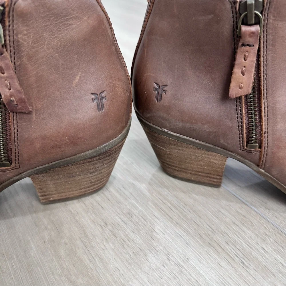 Women's Brown Leather Ankle Booties with Side Zip